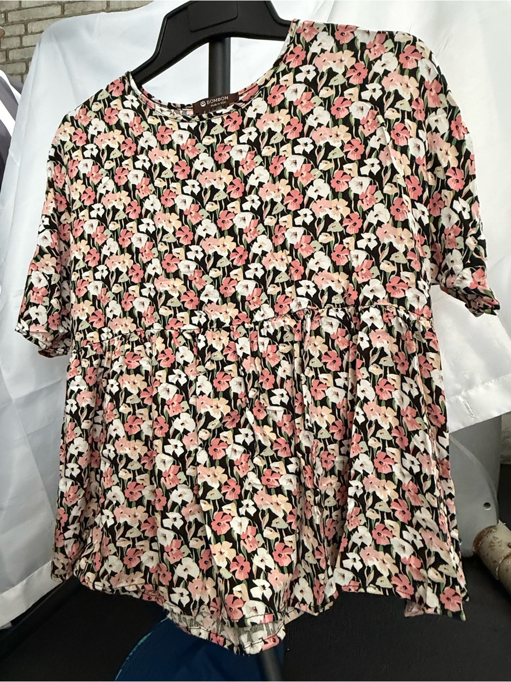 Floral Peplum Short-Sleeve Top - Pink & White